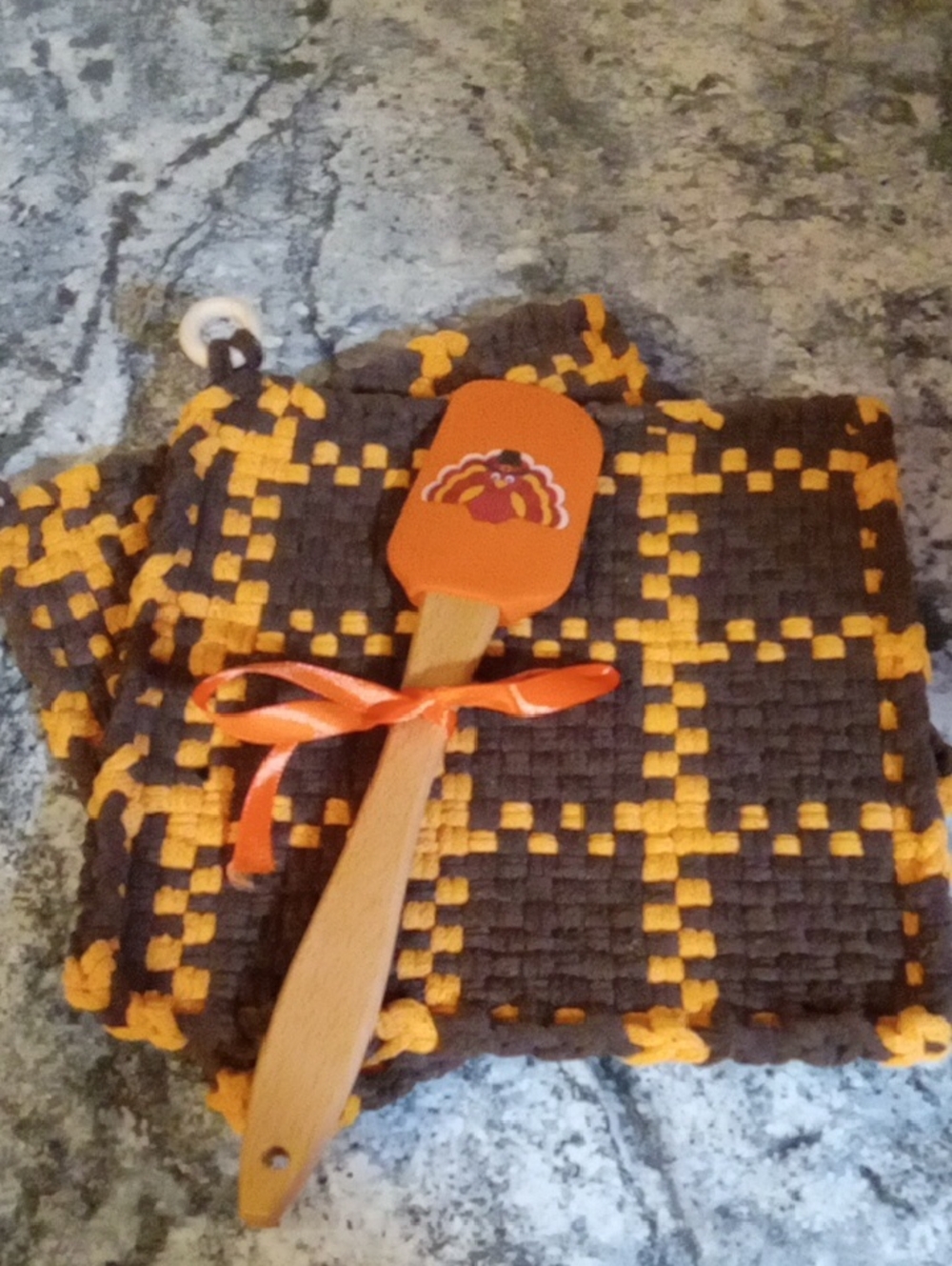 Handmade Thanksgiving Potholder Set With Turkey Spatula
